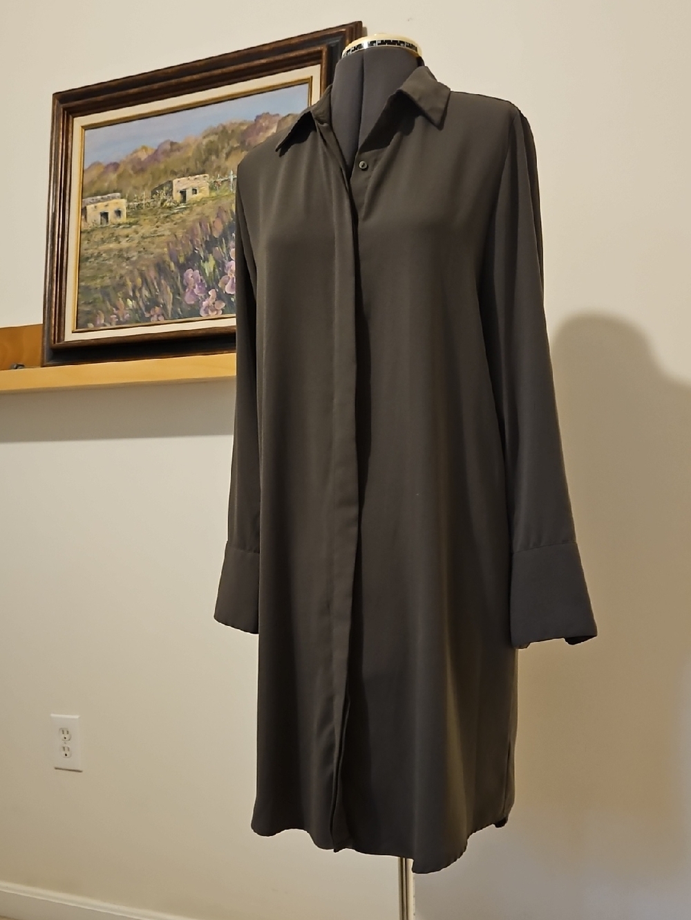 Prologue Long-Sleeve Shirt Dress in Olive